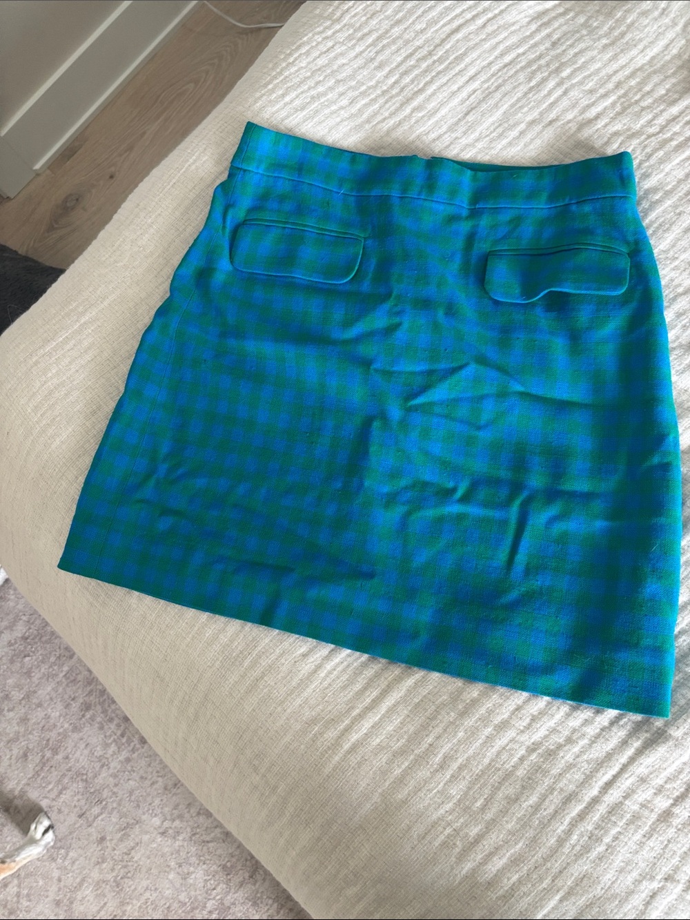 J. Crew Blue and Green Checked Pencil Skirt
